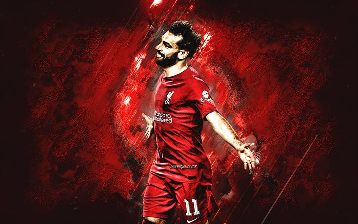 Mohamed Salah, Liverpool FC, portrait, Mo Salah, world football star, red stone background, Champions League, England, football