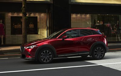 2020, Mazda CX-3, 4k, side view, exterior, compact crossover, red CX-3, Japanese cars, Mazda