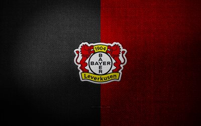 Bayer 04 Leverkusen badge, 4k, red white fabric background, Bundesliga, Bayer 04 Leverkusen logo, Bayer 04 Leverkusen emblem, sports logo, german football club, Bayer 04 Leverkusen, soccer, football, Bayer 04 Leverkusen FC