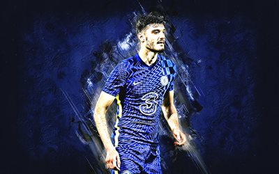 Armando Broja, Chelsea FC, Albanian football player, blue stone background, Premier League, England, football