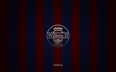 willem ii 로고, 네덜란드 축구 클럽, eredivisie, 빨간색 블루 카본 배경, willem ii emblem, 축구, willem ii, 네덜란드, willem ii silver metal 로고