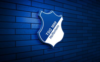 TSG 1899 Hoffenheim 3D logo, 4K, blue brickwall, Bundesliga, soccer, german football club, TSG 1899 Hoffenheim logo, TSG 1899 Hoffenheim emblem, football, TSG 1899 Hoffenheim, sports logo, Hoffenheim FC