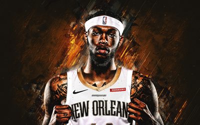 Brandon Ingram, New Orleans Pelicans, NBA, portrait, american basketball player, gold stone background, National Basketball Association, USA, basketball