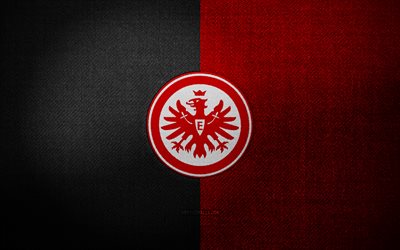 Eintracht Frankfurt badge, 4k, black red fabric background, Bundesliga, Eintracht Frankfurt logo, Eintracht Frankfurt emblem, sports logo, german football club, Eintracht Frankfurt, soccer, football, Eintracht Frankfurt FC