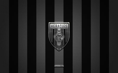 شعار heracles almelo, نادي كرة القدم الهولندي, eredivisie, خلفية الكربون الأبيض الأسود, heracles almelo emblem, كرة القدم, heracles almelo, هولندا, heracles almelo silver metal logo