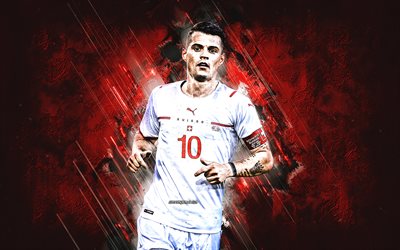 granit xhaka, squadra di calcio nazionale svizzera, giocatore di football svizzero, centrocampista, sfondo di pietra rossa, svizzera, calcio