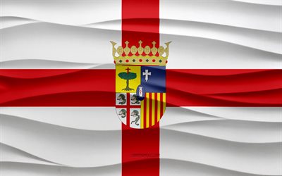 4k, bandeira de zaragoza, 3d waves plaster background, textura de ondas 3d, símbolos nacionais espanhóis, dia de zaragoza, províncias espanholas, bandeira de zaragoza 3d, zaragoza, espanha