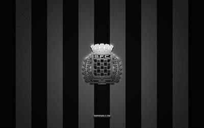 logotipo boavista fc, clube de futebol português, primeira liga, fundo de carbono branco preto, emblema de boavista fc, futebol, boavista fc, portugal, boavista fc silver metal logo