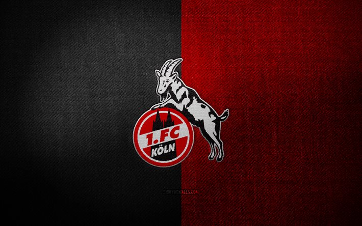 FC Koln badge, 4k, black red fabric background, Bundesliga, FC Koln logo, FC Koln emblem, sports logo, german football club, FC Koln, soccer, football, Koln FC