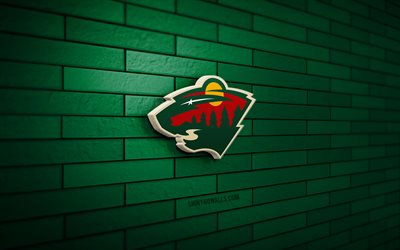 Minnesota Wild 3D logo, 4K, green brickwall, NHL, hockey, Minnesota Wild logo, american hockey team, Minnesota Wild emblem, sports logo, Minnesota Wild