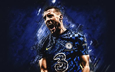 Mateo Kovacic, Chelsea FC, portrait, Croatian football player, blue stone background, Premier League, England, football