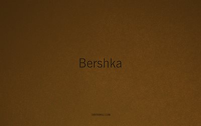 bershka logo, 4k, fabricants logos, bershka emblem, brown stone texture, bershka, brands popular, bershka sign, brown stone background