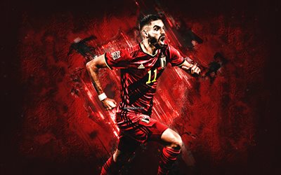 yannick ferreira, squadra di calcio nazionale del belgio, giocatore di football belga, sfondo di pietra rossa, calcio, belgio