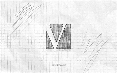 logo sketch verbatim, 4k, fond de papier à carreaux, logo noir verbatim, marques, croquis de logo, logo verbatim, dessin au crayon, motorisé
