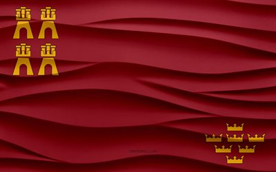 4k, bandeira de murcia, 3d waves plaster background, murcia flag, textura 3d ondas, símbolos nacionais espanhóis, dia da murcia, províncias espanhol, bandeira 3d murcia, murcia, espanha
