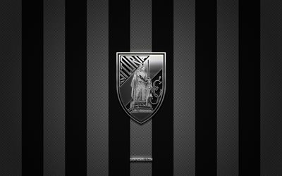 Vitoria Guimaraes SC logo, Portuguese football club, Primeira Liga, black white carbon background, Vitoria Guimaraes SC emblem, football, Vitoria Guimaraes SC, Portugal, Vitoria Guimaraes SC silver metal logo