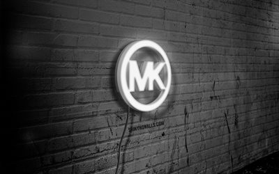마이클 코르 네온 로고, 4k, 블랙 브릭 월, 그런지 예술, 창의적인, 패션 브랜드, 와이어에 로고, michael kors white 로고, michael kors 로고, 작품, 마이클 코어스