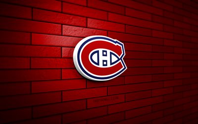 logo 3d de montréal canadiens, 4k, red brickwall, lnh, hockey, logo des canadiens de montréal, équipe de hockey canadien de montréal, logo sportif, canadiens de montréal