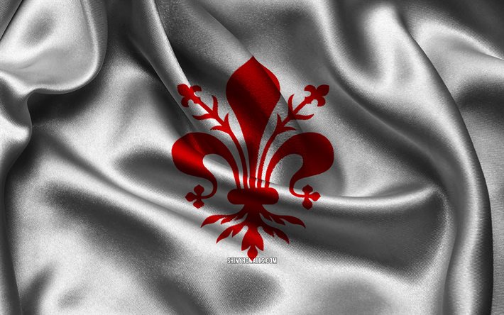 フィレンツェの旗, 4k, イタリアの都市, サテンの旗, フィレンツェの日, 波状のサテンの旗, フィレンツェ, イタリア