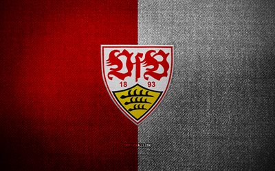 VfB Stuttgart badge, 4k, red white fabric background, Bundesliga, FC Koln logo, VfB Stuttgart emblem, sports logo, german football club, VfB Stuttgart, soccer, football, Stuttgart FC
