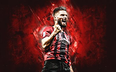 Olivier Giroud, AC Milan, French football player, red stone background, Serie A, football, Giroud Milan, Italy