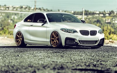 bmw serie 2 coupe, 4k, lowriders, 2014 autos, tuning, supercars, blanco bmw 2 series, 2014 bmw 2 series, los coches alemanes, bmw f22, bmw