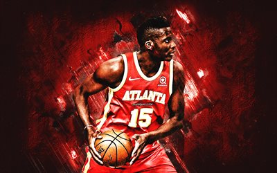 Clint Capela, Atlanta Hawks, portrait, swiss basketball player, red stone background, NBA, USA, basketball, National Basketball Association