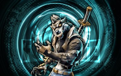 4k, Dire, Fortnite, blue grunge spiral background, Dire Skin, Krampus Fortnite character, Dire Fortnite, Fortnite characters, grunge art
