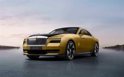 2024, Rolls-Royce Specter, 4k, front view, exterior, luxury coupe, golden Rolls-Royce Specter, new Specter 2024, British cars, Rolls-Royce