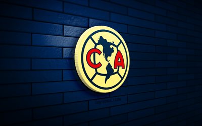 logo club america 3d, 4k, muro di mattoni blu, liga mx, calcio, squadra di calcio messicana, logo club america, emblema club america, club america, logo sportivo, america fc