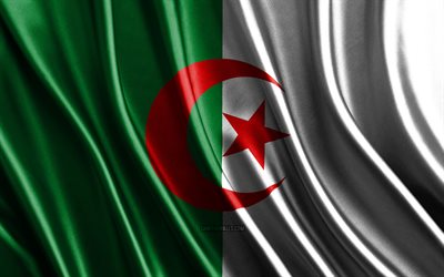 bandiera dell'algeria, 4k, bandiere di seta 3d, paesi dell'africa, giorno dell'algeria, onde di tessuto 3d, bandiera algerina, bandiere ondulate di seta, paesi africani, simboli nazionali algerini, algeria, asia