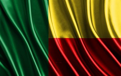 베냉의 국기, 4k, 실크 3d 플래그, 아프리카 국가, 베냉의 날, 3d 패브릭 웨이브, 베냉 국기, 실크 물결 모양의 깃발, 베냉 국가 상징, 베냉, 아프리카
