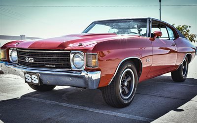 1972, chevrolet chevelle ss, önden görünüm, dış cephe, eski arabalar, kırmızı chevrolet chevelle, eski model arabalar, chevrolet