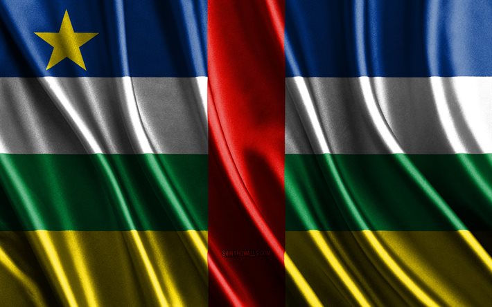 bandeira da república centro-africana, 4k, bandeiras 3d de seda, países da áfrica, dia do carro, ondas de tecido 3d, bandeira do carro, bandeiras onduladas de seda, países africanos, símbolos nacionais do car, república centro-africana, áfrica