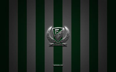 farjestad bk-logo, schwedische eishockeymannschaft, shl, grün-weißer karbonhintergrund, farjestad bk-emblem, eishockey, farjestad bk, schweden, silbernes metalllogo von farjestad bk