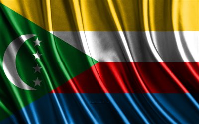 Flag of Comoros, 4k, silk 3D flags, Countries of Africa, Day of Comoros, 3D fabric waves, Comoros flag, silk wavy flags, African countries, Comoros national symbols, Comoros, Africa