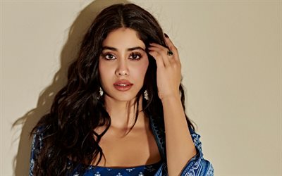 janhvi kapoor, portrait, actrice indienne, bollywood, mannequin indien, belle femme, robe indienne bleue, actrices populaires