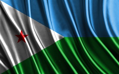 flagge von dschibuti, 4k, 3d-flaggen aus seide, länder afrikas, tag von dschibuti, 3d-stoffwellen, dschibuti-flagge, gewellte seidenfahnen, afrikanische länder, nationale symbole von dschibuti, dschibuti, afrika