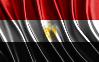 bandeira do egito, 4k, bandeiras 3d de seda, países da áfrica, dia do egito, ondas de tecido 3d, bandeira egípcia, bandeiras onduladas de seda, países africanos, símbolos nacionais egípcios, egito, áfrica