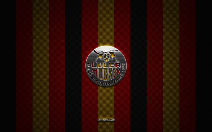 lulea hc-logo, schwedisches eishockeyteam, shl, schwarz-roter karbonhintergrund, lulea hc-emblem, eishockey, lulea hc, schweden, lulea hc-silbermetalllogo