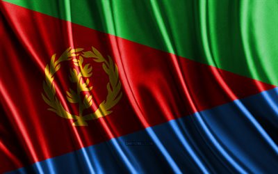 bandeira da eritreia, 4k, bandeiras 3d de seda, países da áfrica, dia da eritreia, ondas de tecido 3d, bandeiras onduladas de seda, países africanos, símbolos nacionais da eritreia, eritreia, áfrica