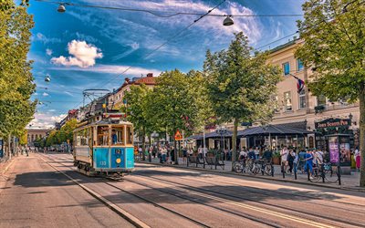 göteborg, tram, sera, rete tranviaria di göteborg, tram vintage, città svedese, paesaggio urbano di göteborg, svezia
