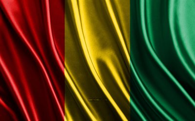 bandeira da guiné, 4k, bandeiras 3d de seda, países da áfrica, dia da guiné, ondas de tecido 3d, bandeiras onduladas de seda, países africanos, símbolos nacionais da guiné, guiné, áfrica