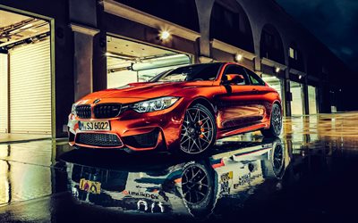 BMW M4, 4k, raceway, 2018 cars, supercars, F82, HDR, Orange BMW M4, 2018 BMW M4, german cars, BMW F82, BMW