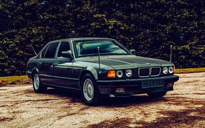 4k, BMW 750i, offroad, 1989 cars, E32, HDR, retro cars, 1989 BMW 7 Series, german cars, BMW E32, BMW