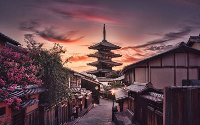 temple to-ji, kyoto, temple de l'est, soir, coucher de soleil, temple bouddhiste, architecture japonaise, bouddhisme, temple japonais, paysage urbain de kyoto, préfecture de kyoto, japon