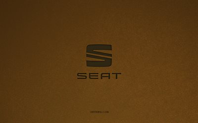 logo de siège, 4k, logos de voiture, emblème de siège, texture de pierre brune, siège, marques de voitures populaires, signe de siège, fond de pierre brune