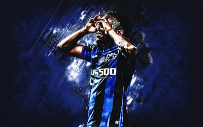 Ademola Lookman, Atalanta, Nigerian football player, portrait, blue stone background, Serie A, Italy, football, Ademola Lookman Olajade Alade Aylola Lookman