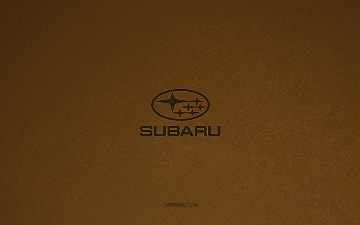 スバルのロゴ, 4k, 車のロゴ, スバルのエンブレム, 茶色の石のテクスチャ, スバル, 人気の車のブランド, スバルサイン, 茶色の石の背景