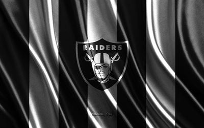 Las Vegas Raiders, NFL, black white silk texture, Las Vegas Raiders flag, American football team, National Football League, American football, silk flag, Las Vegas Raiders emblem, USA, Las Vegas Raiders badge